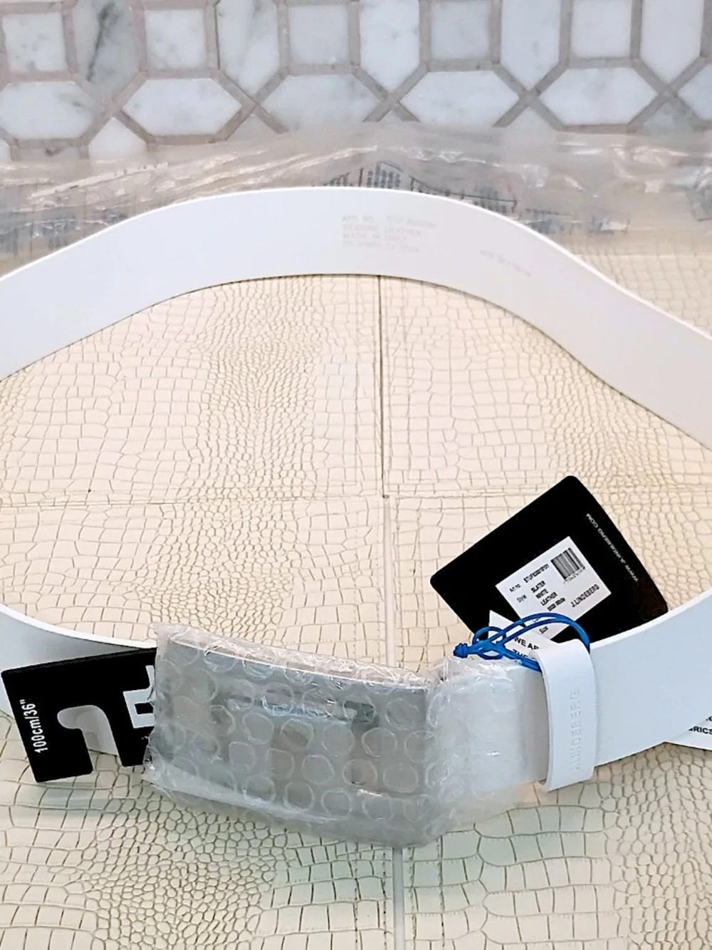 Brand New J.Lindeberg Men Slater White Leather Golf Belt White - 36